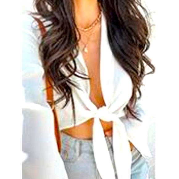 Tied crop long sleeve blouse - Picture 1 of 1